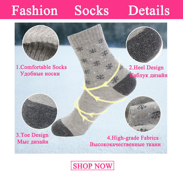 5 Pairs Winter Wool Flower Pattern Cashmere Christmas Gift Socks for Women  -  GeraldBlack.com
