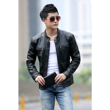 5XL Men's Slim Leather Motorcycle Coat Jackets with Stand Collar  -  GeraldBlack.com