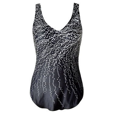5XL Plus Size Women's Black Padded One-Piece Swimsuit with White Dots  -  GeraldBlack.com