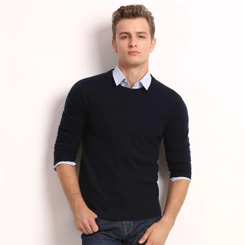 5XL Solid Cotton Knitted Pullover Slim Jersey Sweaters for Men  -  GeraldBlack.com