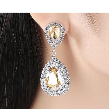 6 Colors Bridal Party Wedding Jewelry Clear Crystal Teardrop Long Earrings - SolaceConnect.com