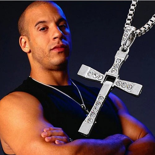 60cm Long Seven Dominic Toretto Vin Diesel Silver Plated Hip Hop Cross Necklace  -  GeraldBlack.com