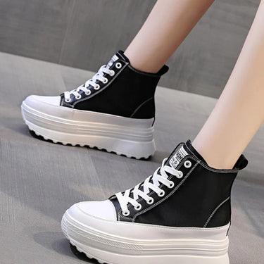 7cm Genuine Leather Ankle Boots Height Increased High Heel Platform Casual Lace Up Casual Thick Sole Shoes  -  GeraldBlack.com