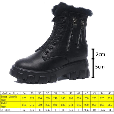 7cm Genuine Leather Snow Boots Plush Warm Fur Ankle Booties Platform Thick Sole Women Causal  Lace Up Winter Shoes  -  GeraldBlack.com