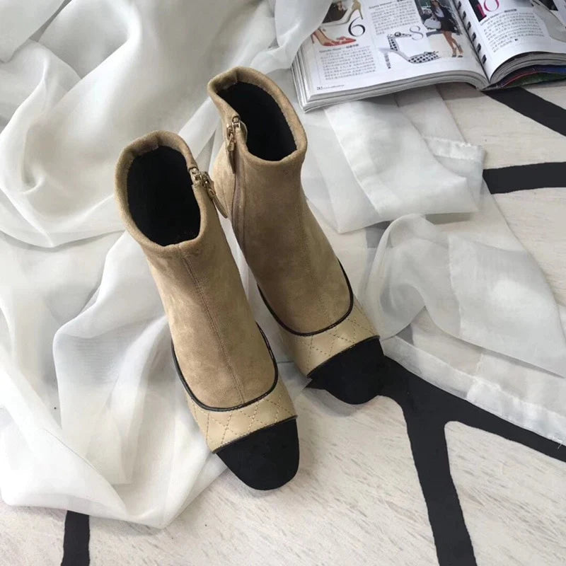 Women's Genuine Leather Side Zipper Round Toe 8.5 Cm High Heels Boots 1 Women's Genuine Leather Side Zipper Round Toe 8.5 Cm High Heels Boots