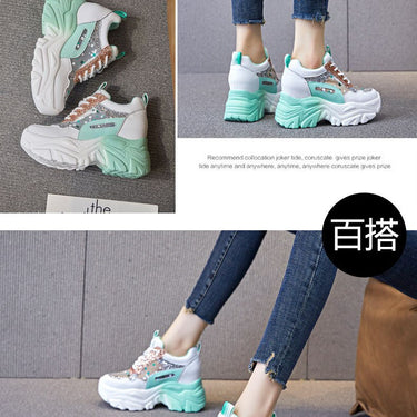 8cm Air Mesh Hollow Genuine Leather Women Platform Sneakers Chunky Shoes Wedge High Heel Breathable Summer Shoes  -  GeraldBlack.com