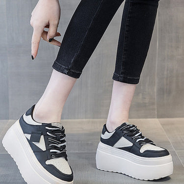 8cm Casual Platform Wedge Hiden Heel Genuine Leather Chunky Sneakers Vulcanized for Women Spring Autumn Mixed Color  -  GeraldBlack.com