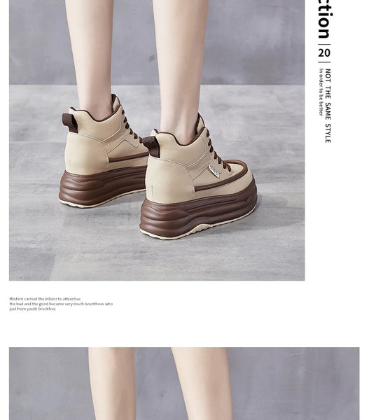 8cm Genuine Leather Non Slip Mixed Color Platform Wedge Hidden Heel Ankle Booties Autumn Summer Shoes  -  GeraldBlack.com