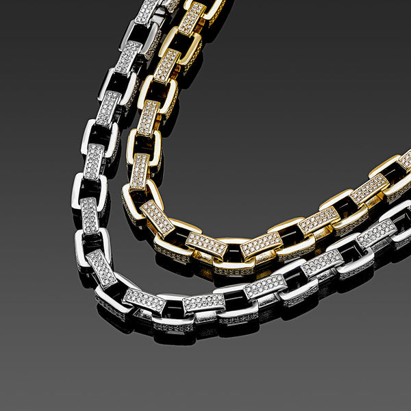 8mm Ice Box Link Chain Full Micro Pave Cubic Zirconia Necklace for Men  -  GeraldBlack.com