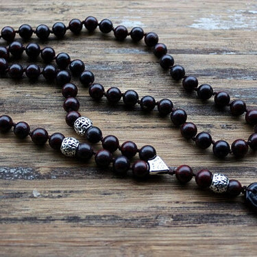 8mm Natural Stone Beads Rosary Wooden Necklace with Black Wing Pendant  -  GeraldBlack.com
