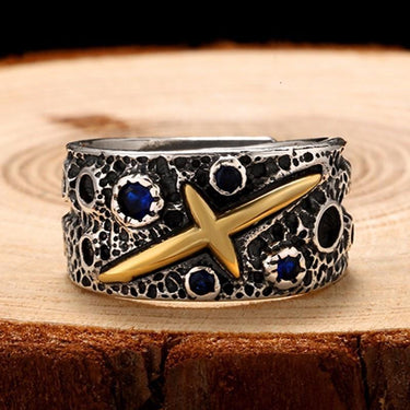 925 Silver Starry Sky Men's Ring Blue Cubic Zirconia Vintage Jewelry - SolaceConnect.com