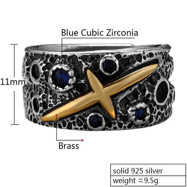 925 Silver Starry Sky Men's Ring Blue Cubic Zirconia Vintage Jewelry - SolaceConnect.com