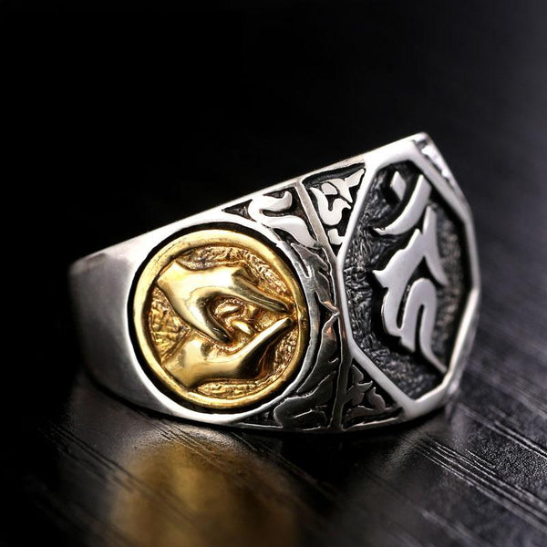 925 Silver Vintage Buddha Ring Men's Signet Steampunk Gold Biker Jewelry - SolaceConnect.com
