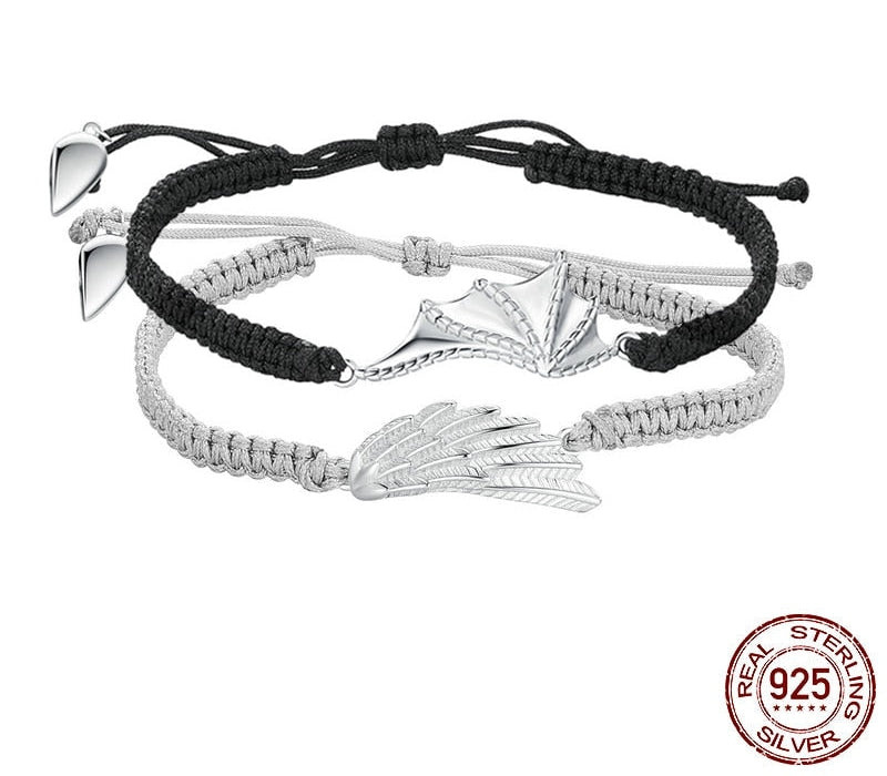 925 Sterling Silver Angel and Demon Lovers Rope Bracelet Anniversary Valentines Day Gift Fine Jewelry BSB105  -  GeraldBlack.com