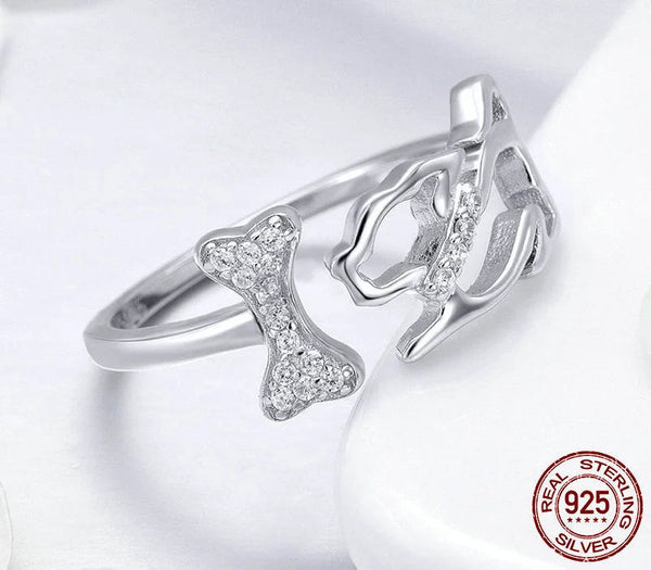 925 Sterling Silver Animal Dog Bone Finger Rings for Women Adjustable Size Sterling Silver Jewelry SCR416  -  GeraldBlack.com