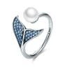 925 Sterling Silver Blue CZ Dolphin Tail Opening Finger Ring Shell Pearl Adjustable Ring for Women Jewelry Gift SCR286  -  GeraldBlack.com