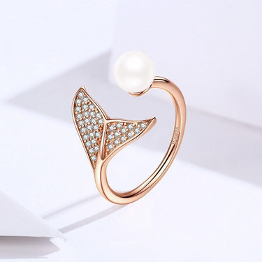 925 Sterling Silver Blue CZ Dolphin Tail Opening Finger Ring Shell Pearl Adjustable Ring for Women Jewelry Gift SCR286  -  GeraldBlack.com