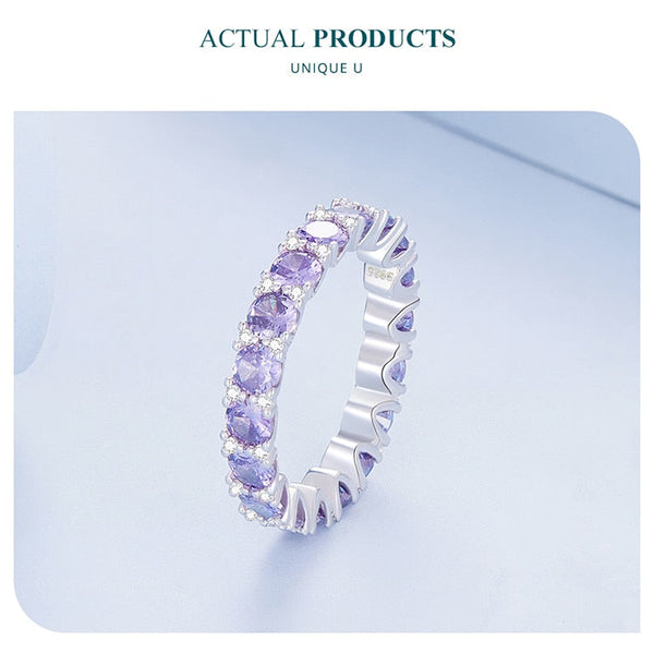 925 Sterling Silver Blue Simple Finger Ring Stackable Eternity Bands for Women Gift Platinum Plated Fine Jewelry BSR335  -  GeraldBlack.com