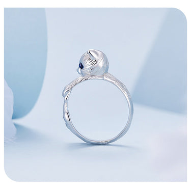 925 Sterling Silver Blue Spinel Cat Hug Opening Ring Animal Adjustable Ring for Women Birthday Gift Fine Jewelry BSR380  -  GeraldBlack.com