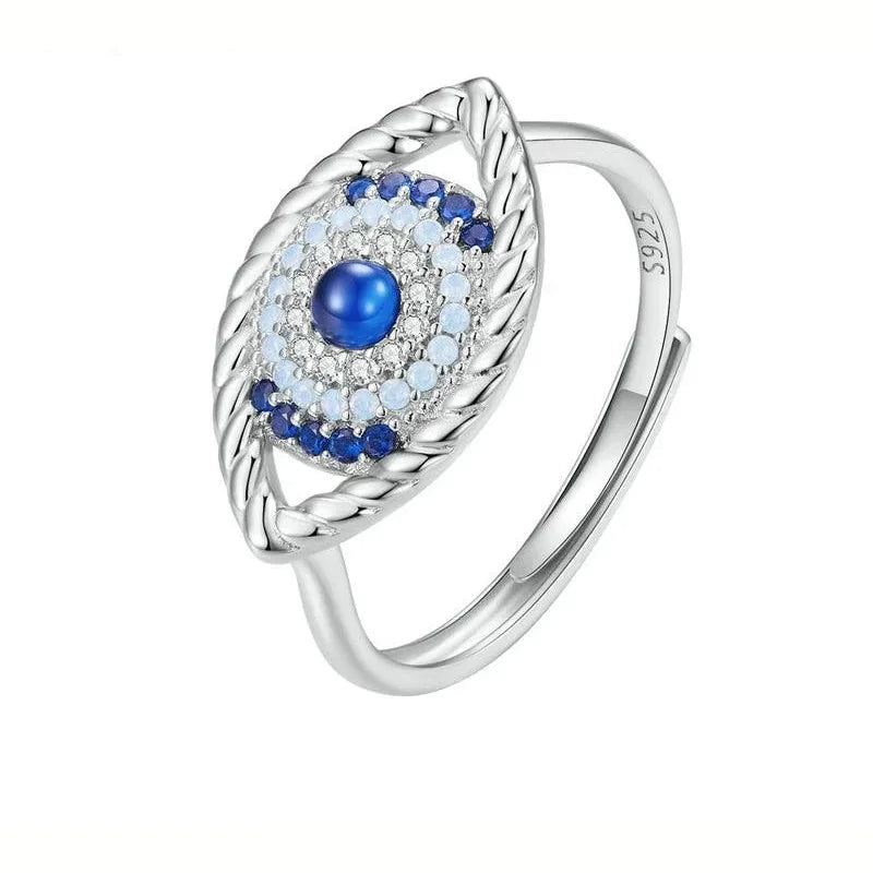 925 Sterling Silver Blue Zircon Devils Eye Opening Ring Lucky Adjustable Ring for Women Birthday  -  GeraldBlack.com