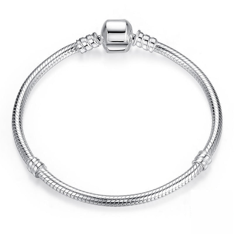 925 Sterling Silver Classic Snake Bracelet Women Personalized Charm Bracelet fit Letter Charm Bead  -  GeraldBlack.com