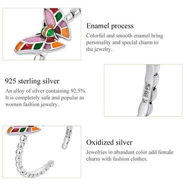 925 Sterling Silver Colorful Butterfly Ring for Women Adjustable Brilliant Butterfly Girl Ring Fine Jewelry Party Gift  -  GeraldBlack.com