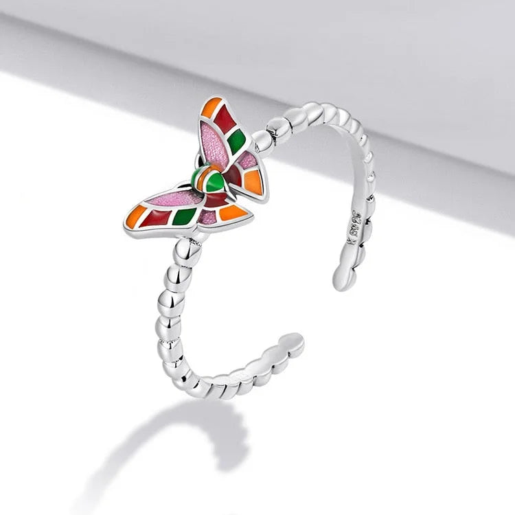 925 Sterling Silver Colorful Butterfly Ring for Women Adjustable Brilliant Butterfly Girl Ring Fine Jewelry Party Gift  -  GeraldBlack.com