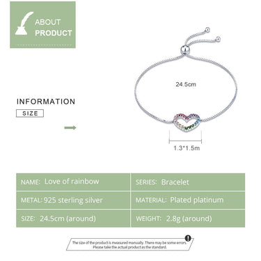 925 Sterling Silver Colorful Heart Pattern Adjustable Bracelet Love Zircon Chain for Women Fine Jewelry SCB216  -  GeraldBlack.com
