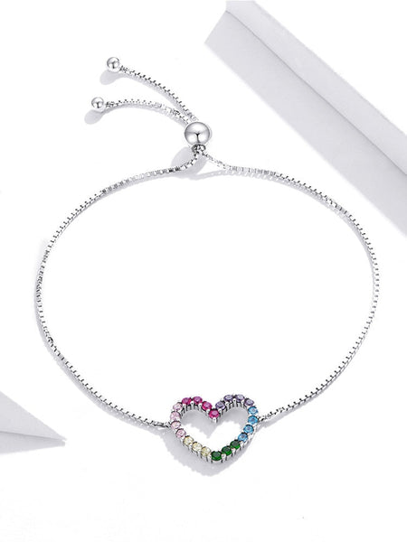 925 Sterling Silver Colorful Heart Pattern Adjustable Bracelet Love Zircon Chain for Women Fine Jewelry SCB216  -  GeraldBlack.com