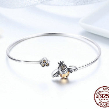 925 Sterling Silver Crystal Yellow Bee Bangle Silver Cute Insect Bracelets for Women Birthday Gift Fine Jewelry SCB104  -  GeraldBlack.com