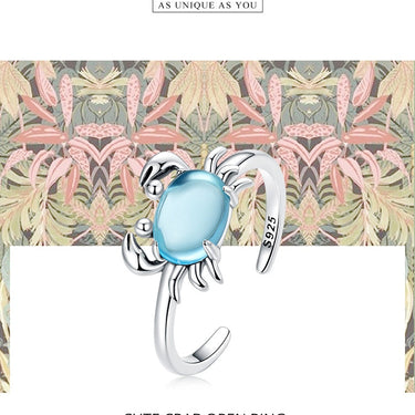 925 Sterling Silver Cute Crab Open Size Ring for Women Delicate Blue Stone Ring Fine Jewelry Summer Beach Party Gift  -  GeraldBlack.com
