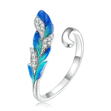 925 Sterling Silver Dazzling Blue Feather Open Ring Pave Setting CZ for Women Birthday Gift Chic Fine Jewelry BSR301  -  GeraldBlack.com
