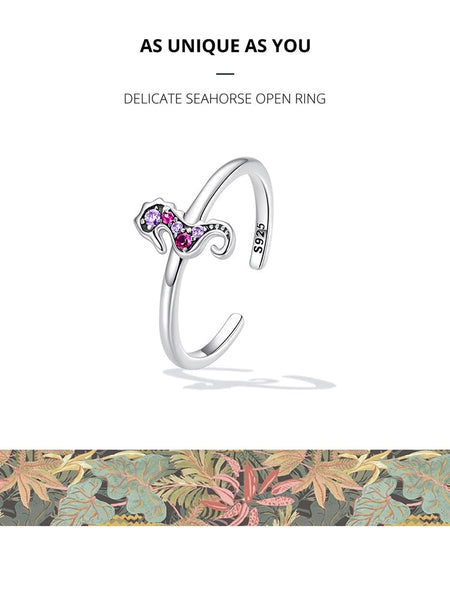 925 Sterling Silver Delicate Seahorse Open Ring for Women Cute Animal Ring for Girl Fine Jewelry Summer Beach Series Gift  -  GeraldBlack.com