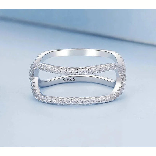 925 Sterling Silver Double layer Finger Ring Geometric Ring for Women Pave Setting CZ Fine JewelryB  -  GeraldBlack.com