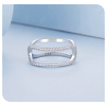 925 Sterling Silver Double layer Finger Ring Geometric Ring for Women Pave Setting CZ Fine JewelryB SR386  -  GeraldBlack.com