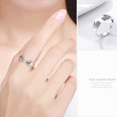 925 Sterling Silver Double Layer Give Me A Hug Ring Hand Love Open Finger Rings for Women Adjustable Ring Jewelry SCR136  -  GeraldBlack.com