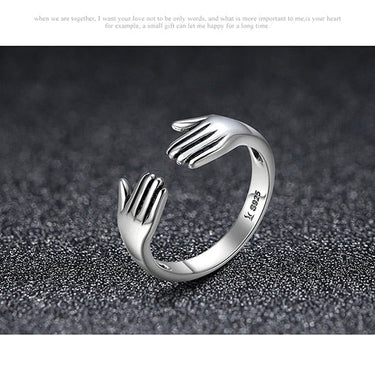 925 Sterling Silver Double Layer Give Me A Hug Ring Hand Love Open Finger Rings for Women Adjustable Ring Jewelry SCR136  -  GeraldBlack.com