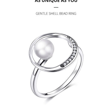 925 Sterling Silver Elegant Geometric Circle Finger Ring Shell Pearl Ring for Women Anniversary Engagement Jewelry SCR231  -  GeraldBlack.com