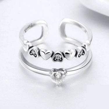 925 Sterling Silver Elegant Heart to Heart Clear Cubic Zircon Open Size Rings for Women Sterling  -  GeraldBlack.com