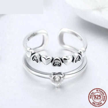 925 Sterling Silver Elegant Heart to Heart Clear Cubic Zircon Open Size Rings for Women Sterling Silver Jewelry SCR429  -  GeraldBlack.com
