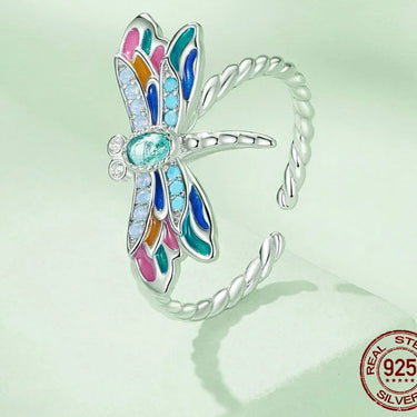 925 Sterling Silver Enamel Dragonfly Opening Ring Insect Adjustable Ring for Women Zircon Fine Jewelry BSR385  -  GeraldBlack.com