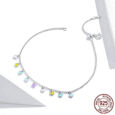 925 Sterling Silver Enamel Heart Pendant Chain Anklet for Women Summer Foot Bracelet Feet Jewelry SCT020  -  GeraldBlack.com