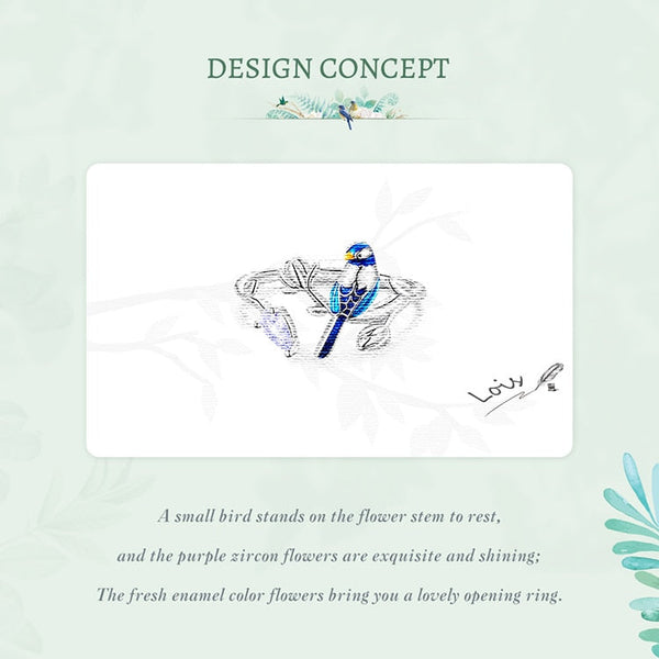 925 Sterling Silver Exqusite Blue Bird Ring for Women Fine Jewelry Dainty Leaf Open Ring Fashion Wedding Gift BSR288  -  GeraldBlack.com