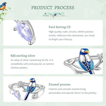 925 Sterling Silver Exqusite Blue Bird Ring for Women Fine Jewelry Dainty Leaf Open Ring Fashion Wedding Gift BSR288  -  GeraldBlack.com