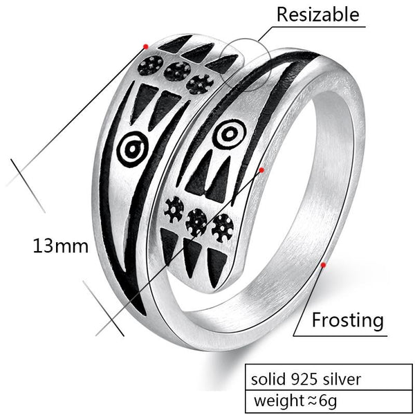 925 Sterling Silver Frosting Resizable Vintage Punk Rock Ring for Men - SolaceConnect.com