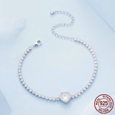 925 Sterling Silver Heart Shape Zircon Tennis Bracelet Shiny CZ Chain for Women Valentines Day Gift Fine Jewelry BSB098  -  GeraldBlack.com