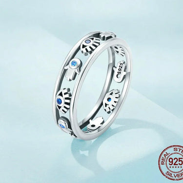 925 Sterling Silver Hollow out Symbol Guardian Ring Hand Devil Eye Finger Ring for Women Lucky Jewelry SCR900  -  GeraldBlack.com