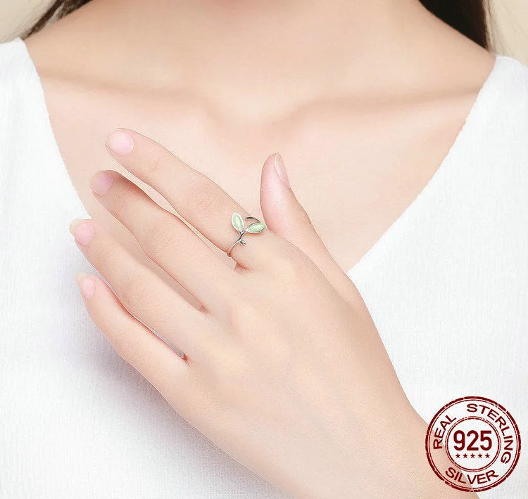 925 Sterling Silver Hope Green Tree Leaves Tree Buds Female Finger Rings for Women Sterling Silver Jewelry SCR453  -  GeraldBlack.com
