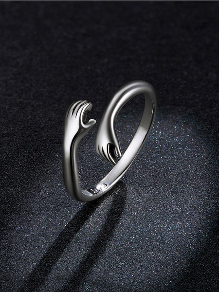 925 Sterling Silver Hug Warmth and Love Hand Adjustable Ring for Women Party Jewelry, His Big Loving Hugs Ring BSR176  -  GeraldBlack.com