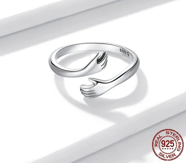925 Sterling Silver Hug Warmth and Love Hand Adjustable Ring for Women Party Jewelry, His Big Loving Hugs Ring BSR176  -  GeraldBlack.com